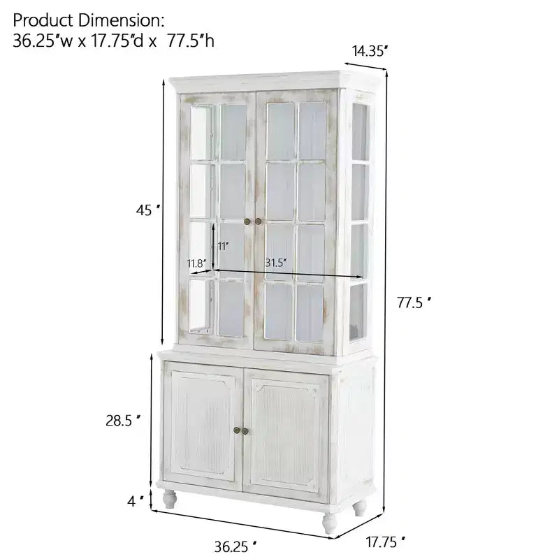 Modern Display Buffet Cabinet with Glass Doors & Adjustable Shelves, Bookshelves Pantry Cabinet for Kitchen/Hallways/Living Room