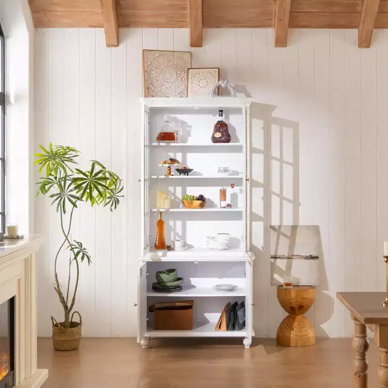 Modern Display Buffet Cabinet with Glass Doors & Adjustable Shelves, Bookshelves Pantry Cabinet for Kitchen/Hallways/Living Room