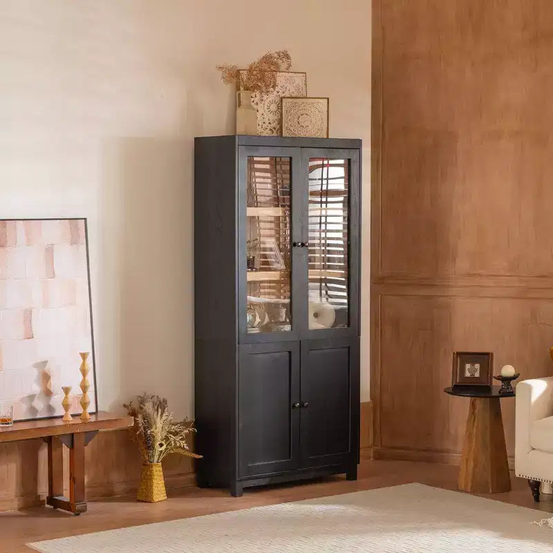 Modern Display Buffet Cabinet with Glass Doors & Adjustable Shelves, Bookshelves Pantry Cabinet for Kitchen/Hallways/Living Room