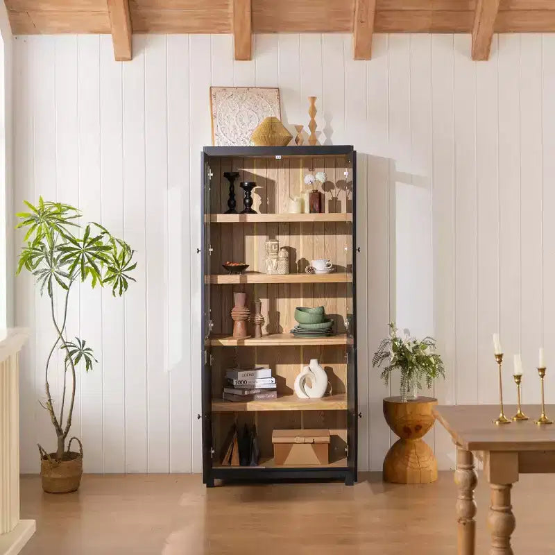 Modern Display Buffet Cabinet with Glass Doors & Adjustable Shelves, Bookshelves Pantry Cabinet for Kitchen/Hallways/Living Room