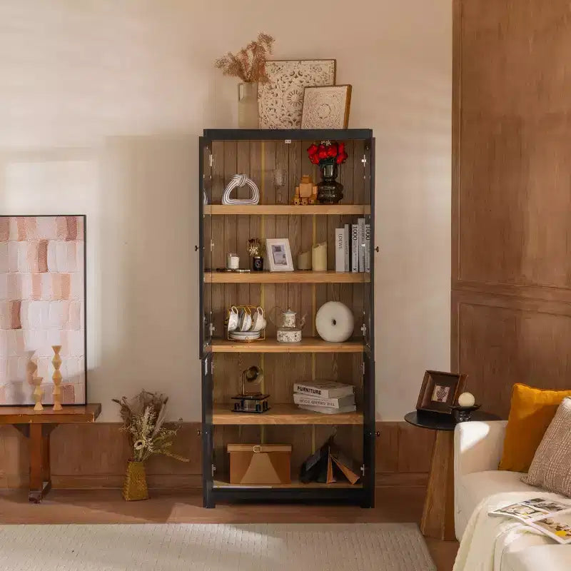 Modern Display Buffet Cabinet with Glass Doors & Adjustable Shelves, Bookshelves Pantry Cabinet for Kitchen/Hallways/Living Room