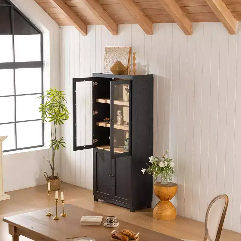 Modern Display Buffet Cabinet with Glass Doors & Adjustable Shelves, Bookshelves Pantry Cabinet for Kitchen/Hallways/Living Room