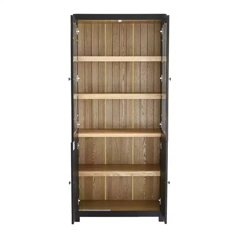 Modern Display Buffet Cabinet with Glass Doors & Adjustable Shelves, Bookshelves Pantry Cabinet for Kitchen/Hallways/Living Room