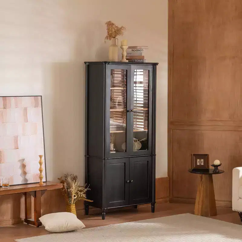 Modern Display Buffet Cabinet with Glass Doors & Adjustable Shelves, Bookshelves Pantry Cabinet for Kitchen/Hallways/Living Room