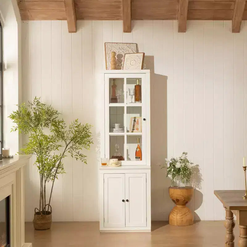 Modern Display Buffet Cabinet with Glass Doors & Adjustable Shelves, Bookshelves Pantry Cabinet for Kitchen/Hallways/Living Room