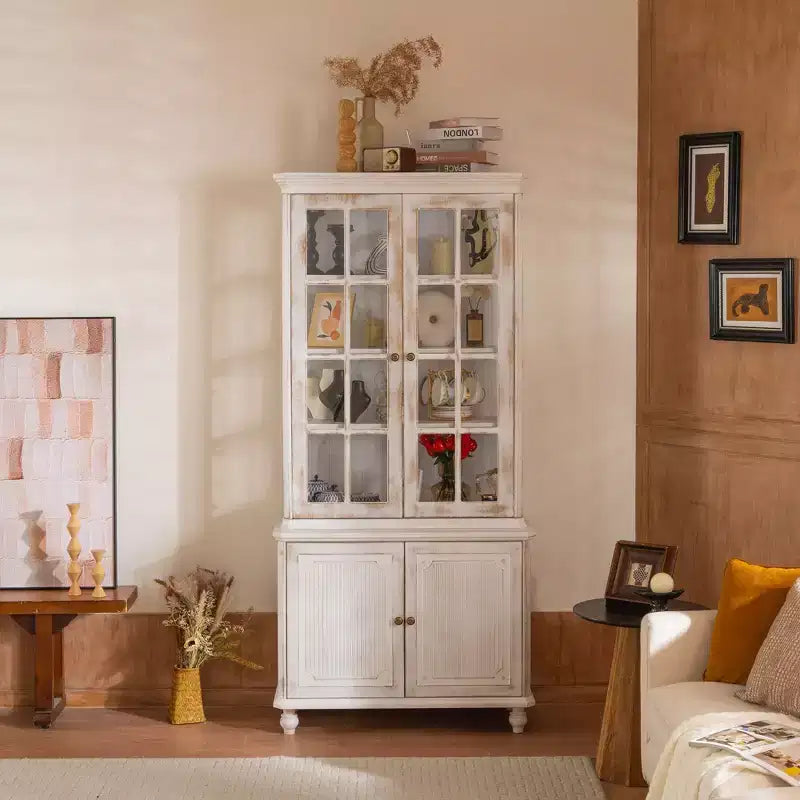 Modern Display Buffet Cabinet with Glass Doors & Adjustable Shelves, Bookshelves Pantry Cabinet for Kitchen/Hallways/Living Room