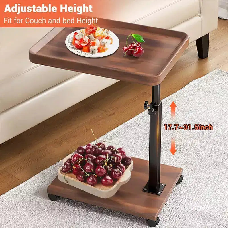 C-Shaped Table, 360 Swivel Tray Table with Wheels Adjustable Height for Living Room, Bedroom, Study and Small Spaces
