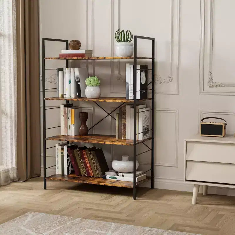 45-inch modern simple bookshelf, 4-layer wooden bookshelf, multifunctional shelf suitable for living room and bedroom