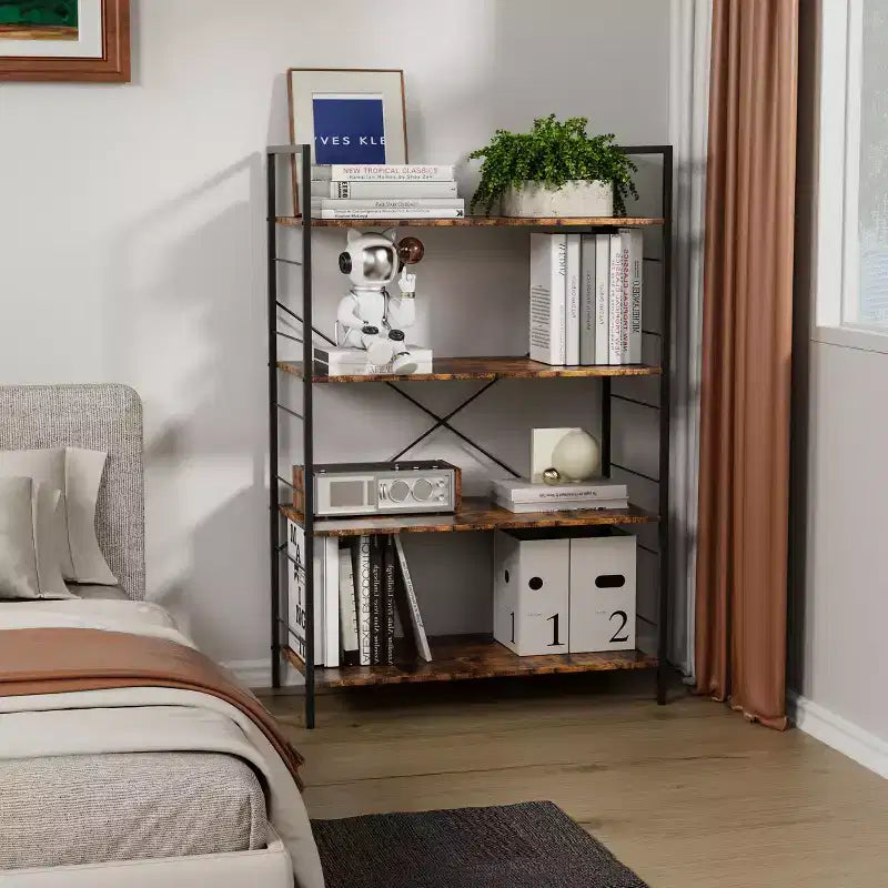 45-inch modern simple bookshelf, 4-layer wooden bookshelf, multifunctional shelf suitable for living room and bedroom