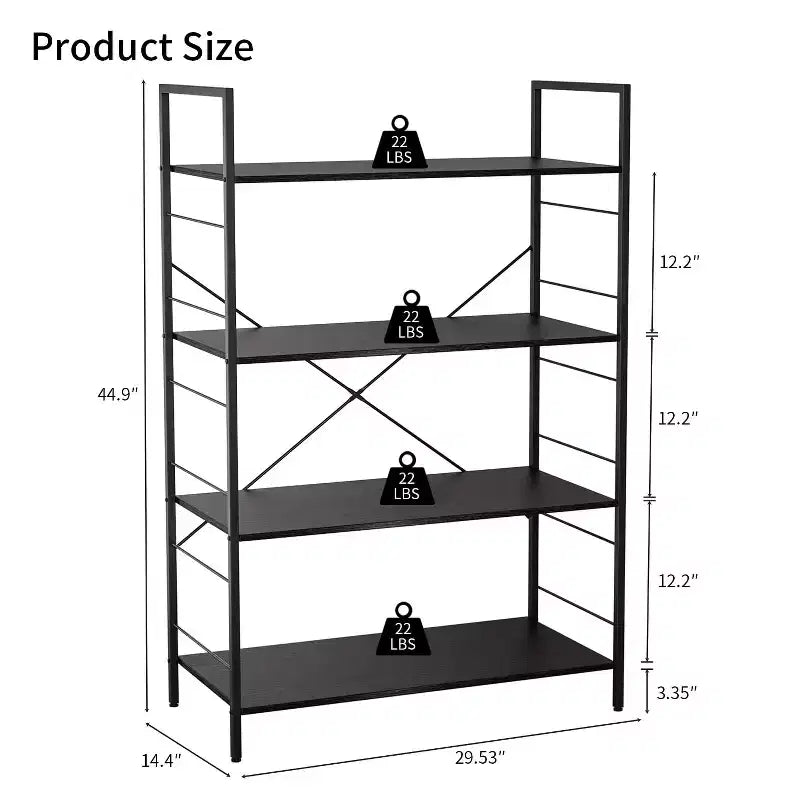 45-inch modern simple bookshelf, 4-layer wooden bookshelf, multifunctional shelf suitable for living room and bedroom