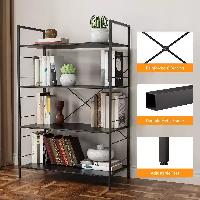 45-inch modern simple bookshelf, 4-layer wooden bookshelf, multifunctional shelf suitable for living room and bedroom