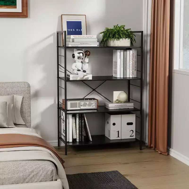 45-inch modern simple bookshelf, 4-layer wooden bookshelf, multifunctional shelf suitable for living room and bedroom