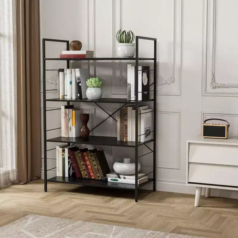 45-inch modern simple bookshelf, 4-layer wooden bookshelf, multifunctional shelf suitable for living room and bedroom