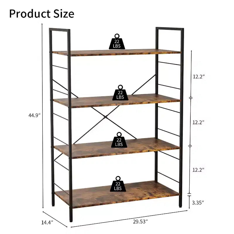 45-inch modern simple bookshelf, 4-layer wooden bookshelf, multifunctional shelf suitable for living room and bedroom