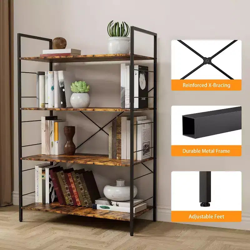 45-inch modern simple bookshelf, 4-layer wooden bookshelf, multifunctional shelf suitable for living room and bedroom