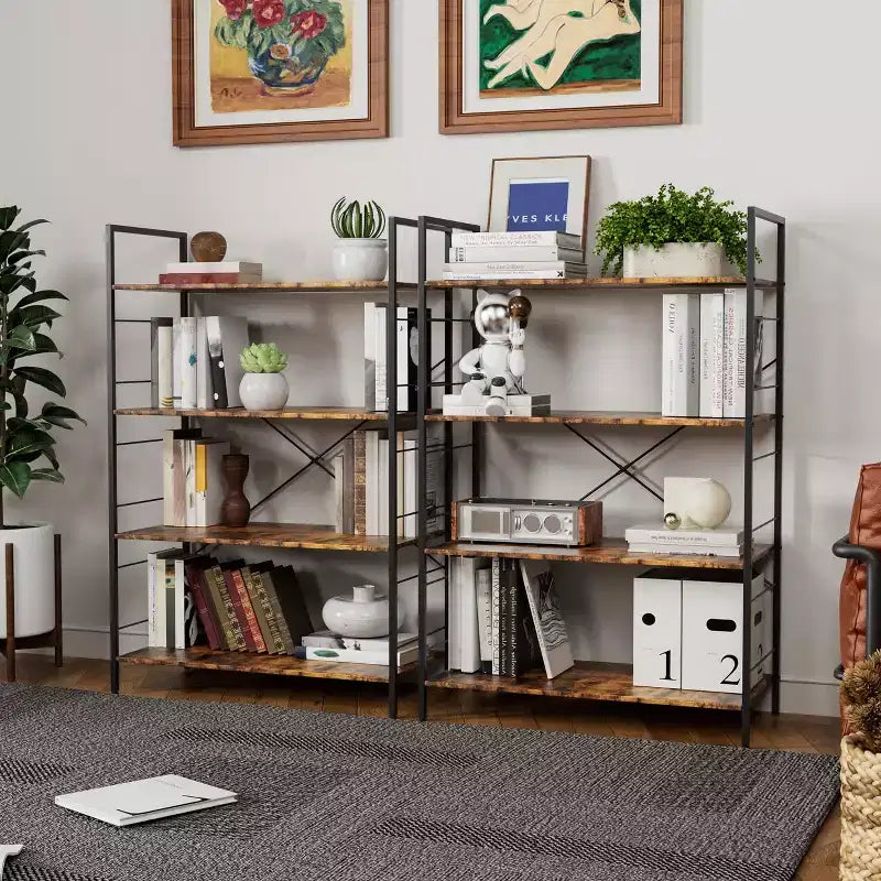 45-inch modern simple bookshelf, 4-layer wooden bookshelf, multifunctional shelf suitable for living room and bedroom