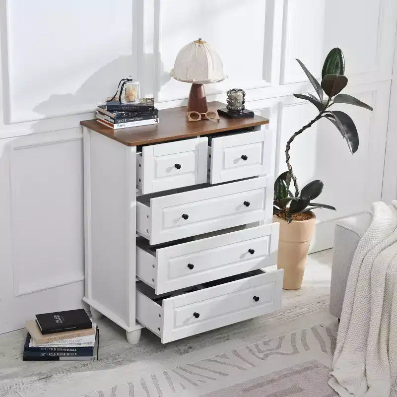Storage Cabinet with Deep Space 5 Drawers for Living Room Hallway White