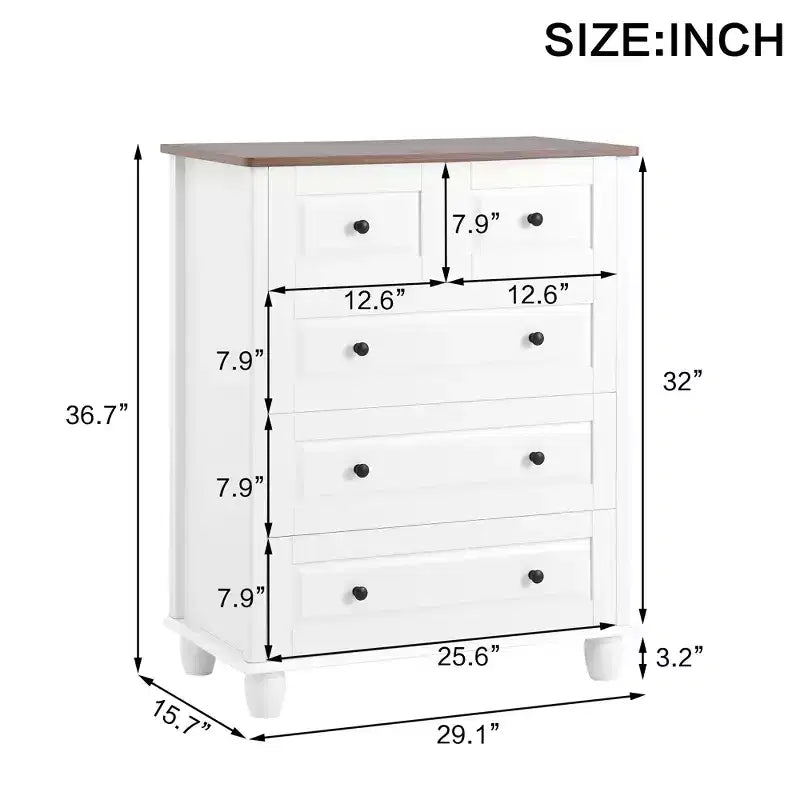 Storage Cabinet with Deep Space 5 Drawers for Living Room Hallway White