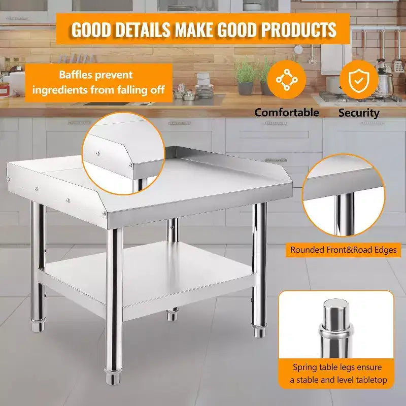 48 Commercial Grill Stand Heavy-Duty Stainless Steel Table with Adjustable Shelves for Kitchens & BBQs