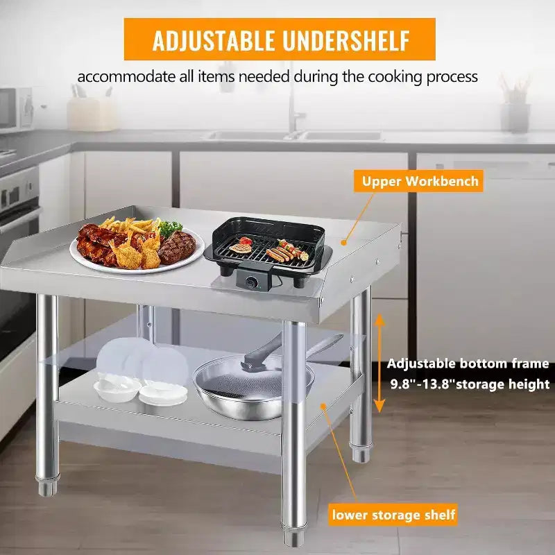 48 Commercial Grill Stand Heavy-Duty Stainless Steel Table with Adjustable Shelves for Kitchens & BBQs
