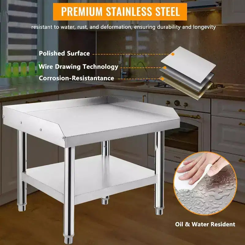 48 Commercial Grill Stand Heavy-Duty Stainless Steel Table with Adjustable Shelves for Kitchens & BBQs