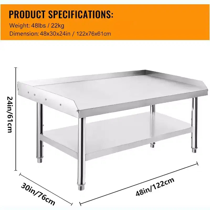 48 Commercial Grill Stand Heavy-Duty Stainless Steel Table with Adjustable Shelves for Kitchens & BBQs