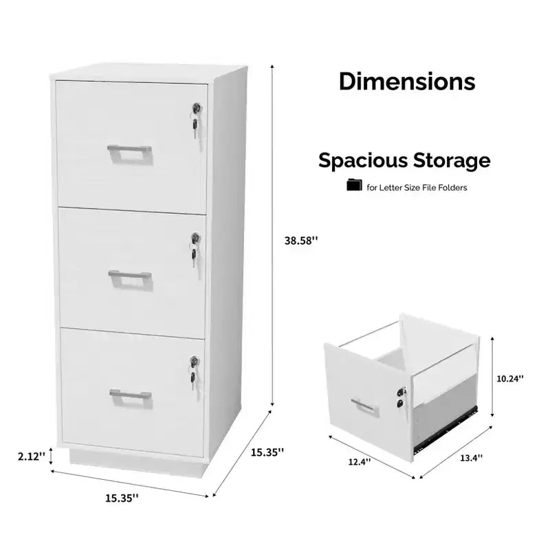 3-Drawer White MDF (Medium-Density Fiberboard) 15.35in. W Vertical File Cabinets
