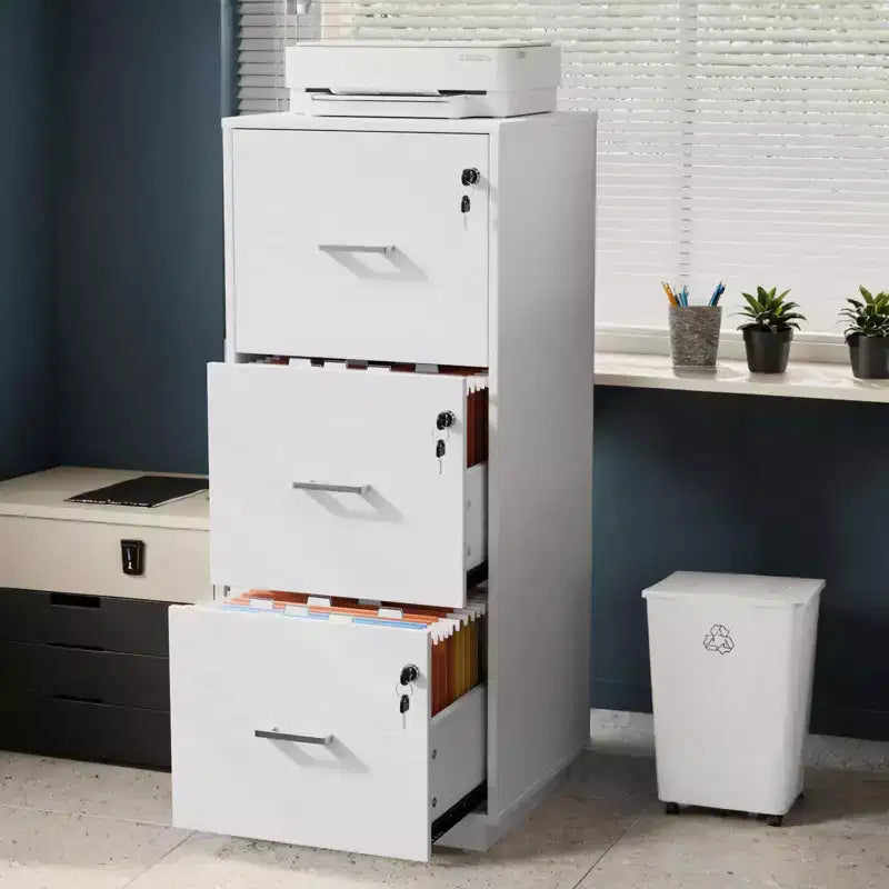 3-Drawer White MDF (Medium-Density Fiberboard) 15.35in. W Vertical File Cabinets