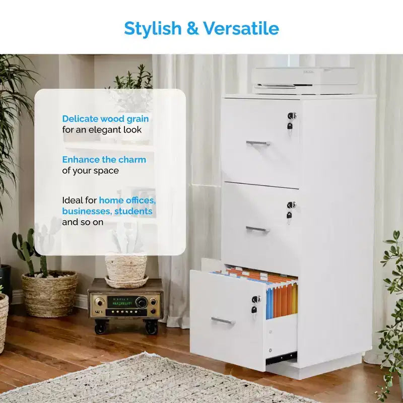 3-Drawer White MDF (Medium-Density Fiberboard) 15.35in. W Vertical File Cabinets