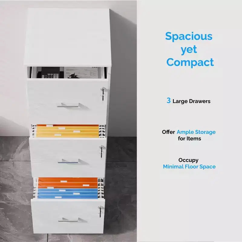 3-Drawer White MDF (Medium-Density Fiberboard) 15.35in. W Vertical File Cabinets