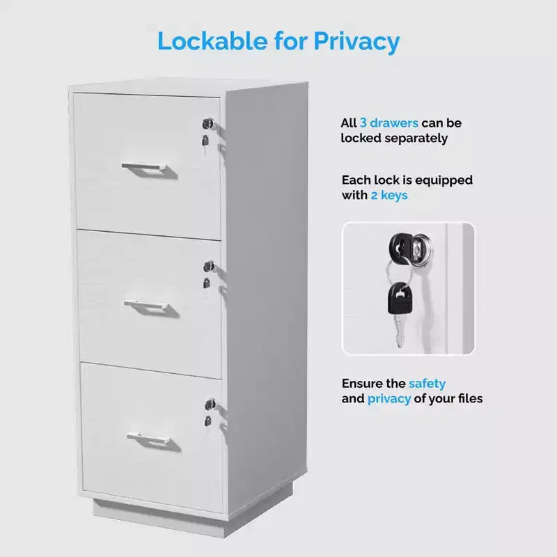 3-Drawer White MDF (Medium-Density Fiberboard) 15.35in. W Vertical File Cabinets