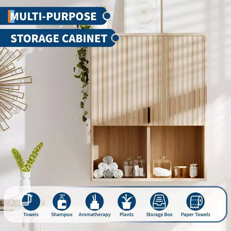 Fluted Bathroom Wall Cabinet, 23x29 Over Toilet Storage Cabinet with Adjustable Shelf,Modern Wooden Medicine Cabinet with Buffering Hinges