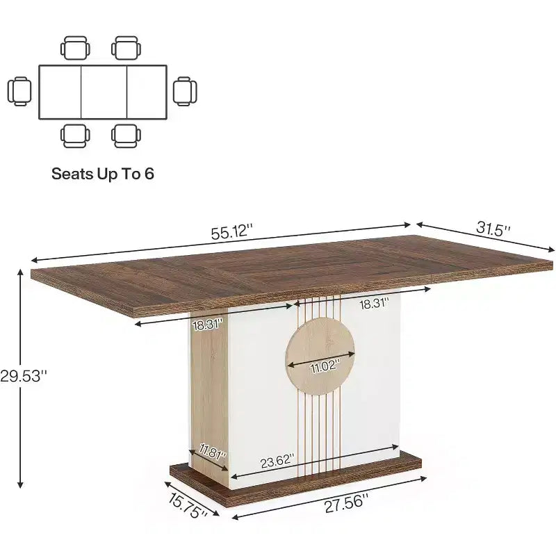 55 Farmhouse Dining Table for 4 to 6 People, Rectangular Wood Dinner Table for Kitchen, Dining Room, Living Room
