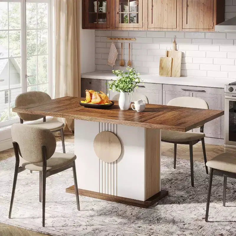 55 Farmhouse Dining Table for 4 to 6 People, Rectangular Wood Dinner Table for Kitchen, Dining Room, Living Room