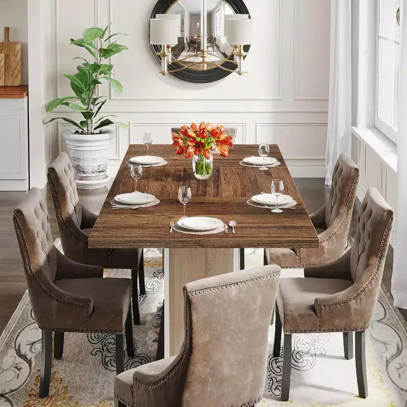 55 Farmhouse Dining Table for 4 to 6 People, Rectangular Wood Dinner Table for Kitchen, Dining Room, Living Room