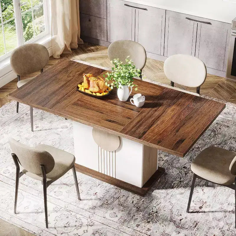 55 Farmhouse Dining Table for 4 to 6 People, Rectangular Wood Dinner Table for Kitchen, Dining Room, Living Room