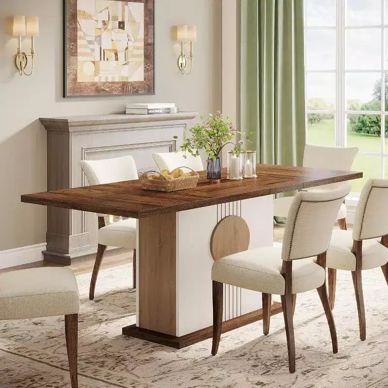 55 Farmhouse Dining Table for 4 to 6 People, Rectangular Wood Dinner Table for Kitchen, Dining Room, Living Room