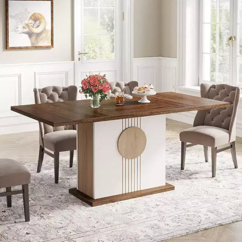 55 Farmhouse Dining Table for 4 to 6 People, Rectangular Wood Dinner Table for Kitchen, Dining Room, Living Room