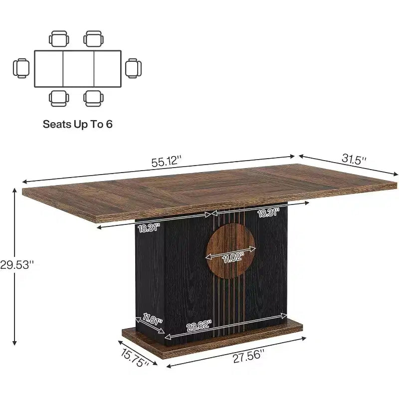 55 Farmhouse Dining Table for 4 to 6 People, Rectangular Wood Dinner Table for Kitchen, Dining Room, Living Room