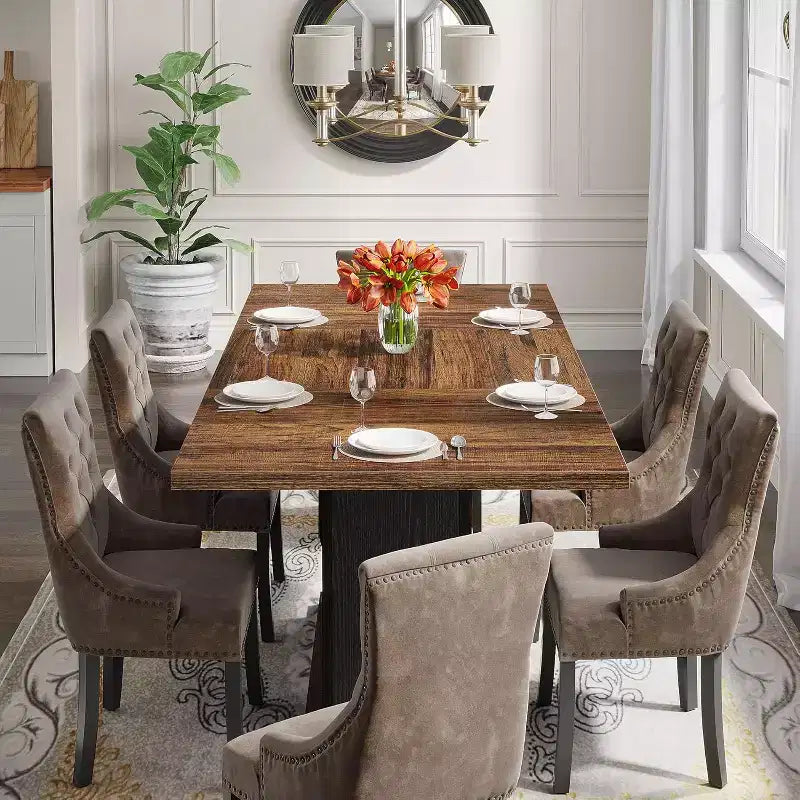 55 Farmhouse Dining Table for 4 to 6 People, Rectangular Wood Dinner Table for Kitchen, Dining Room, Living Room