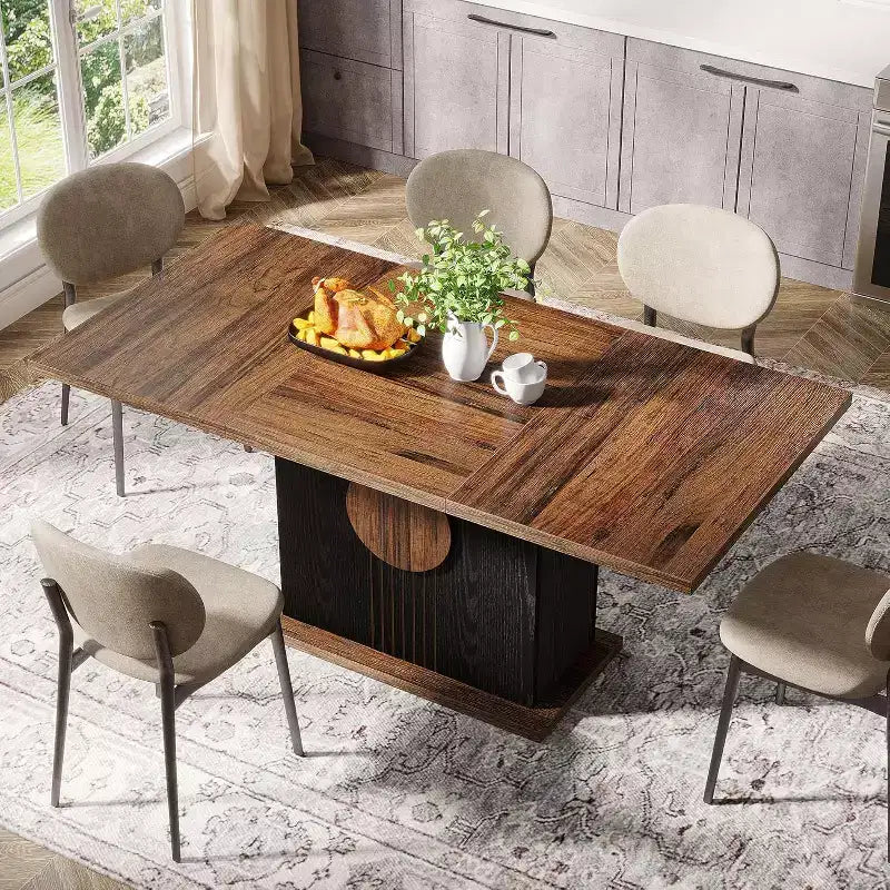 55 Farmhouse Dining Table for 4 to 6 People, Rectangular Wood Dinner Table for Kitchen, Dining Room, Living Room