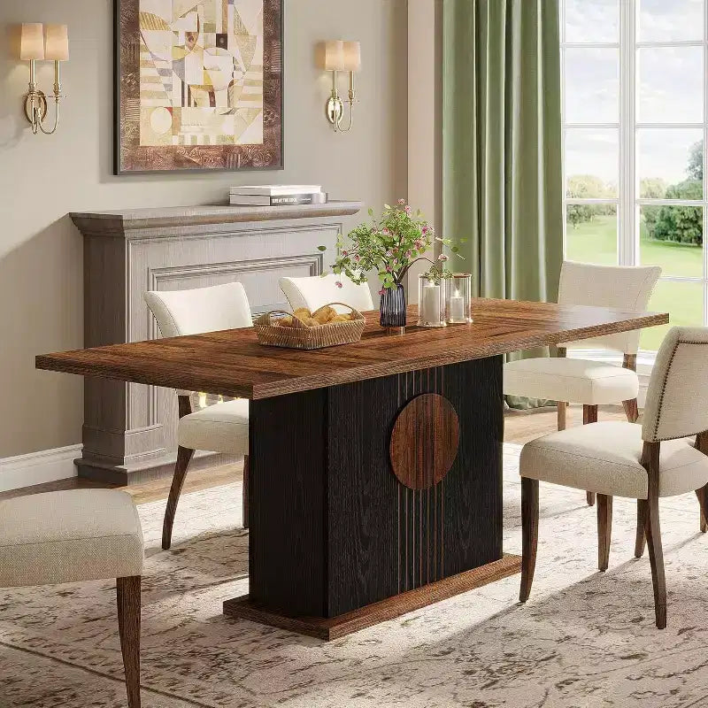 55 Farmhouse Dining Table for 4 to 6 People, Rectangular Wood Dinner Table for Kitchen, Dining Room, Living Room