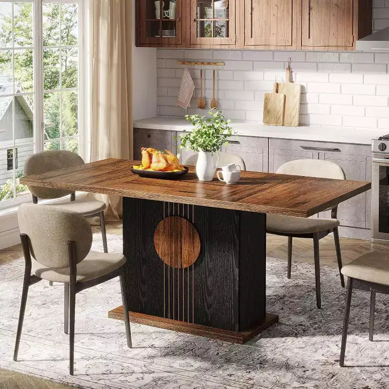 55 Farmhouse Dining Table for 4 to 6 People, Rectangular Wood Dinner Table for Kitchen, Dining Room, Living Room
