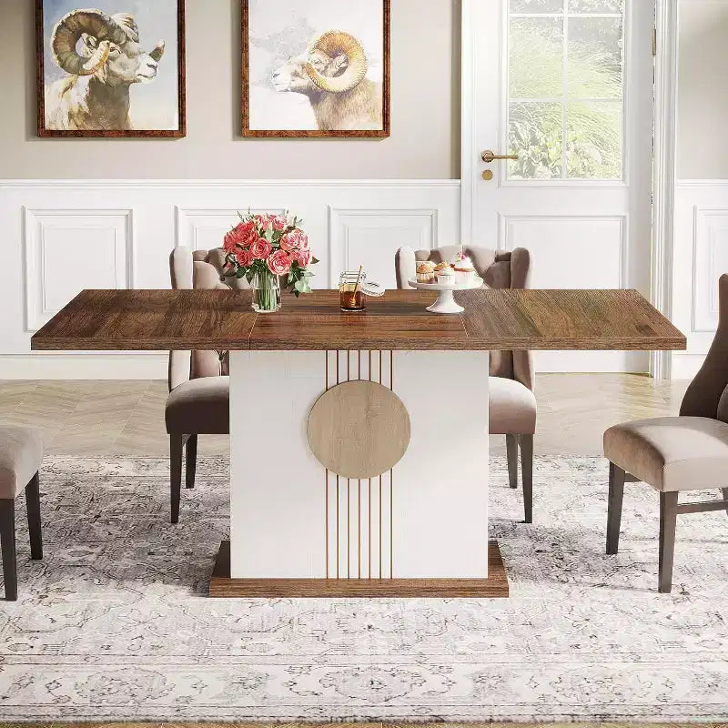 55 Farmhouse Dining Table for 4 to 6 People, Rectangular Wood Dinner Table for Kitchen, Dining Room, Living Room