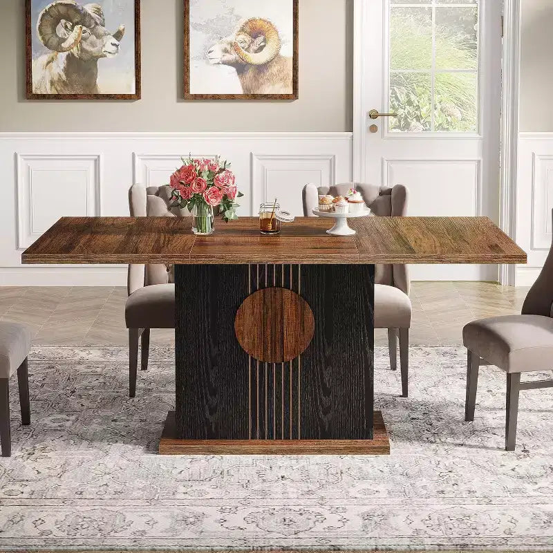 55 Farmhouse Dining Table for 4 to 6 People, Rectangular Wood Dinner Table for Kitchen, Dining Room, Living Room