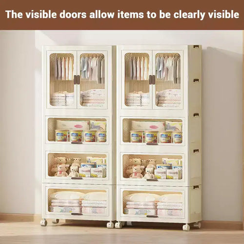 4 Tier Portable Kids Wardrobe Closet with Hanging Rod & Shelves - Foldable Children's Storage Organizer for Clothes, Toys, Books (White)