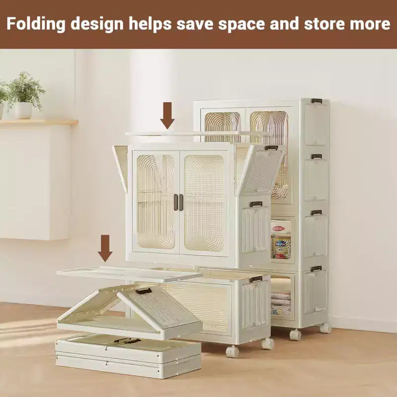 4 Tier Portable Kids Wardrobe Closet with Hanging Rod & Shelves - Foldable Children's Storage Organizer for Clothes, Toys, Books (White)