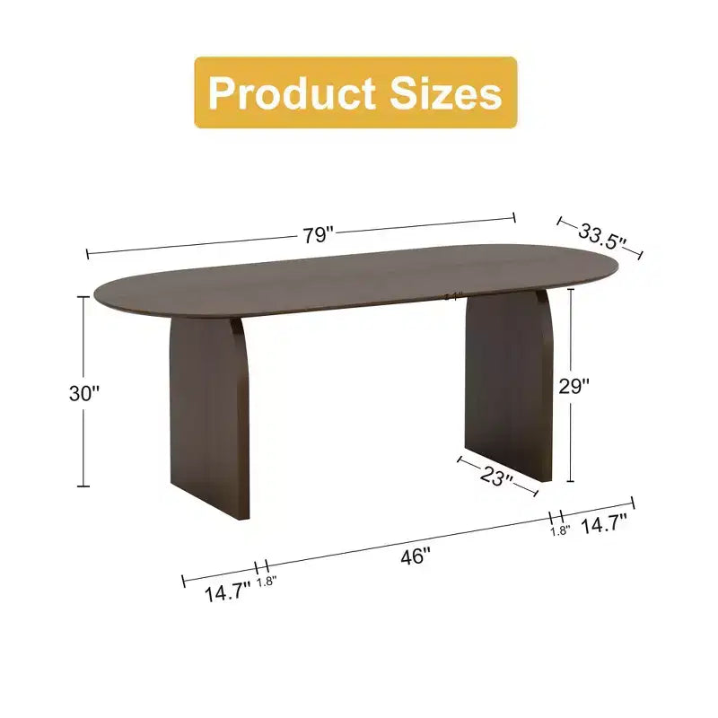 79 x 33.5 Farmhouse Solid Wood Dining Table with Arched Legs Oval Kitchen Table Walnut for Dining Room & Kitchen