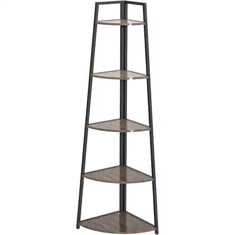 5-Tier Corner Shelf, Space-Saving Storage Rack with Rounded Edges, Metal Frame for Living Room Bedroom Kitchen Balcony, Easy Assembly