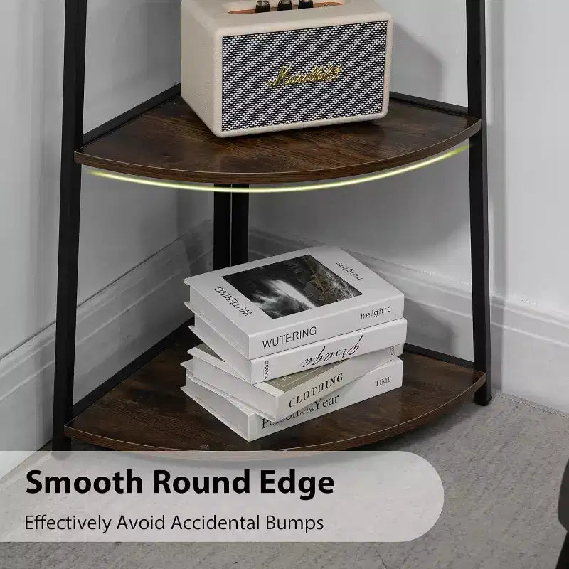 5-Tier Corner Shelf, Space-Saving Storage Rack with Rounded Edges, Metal Frame for Living Room Bedroom Kitchen Balcony, Easy Assembly